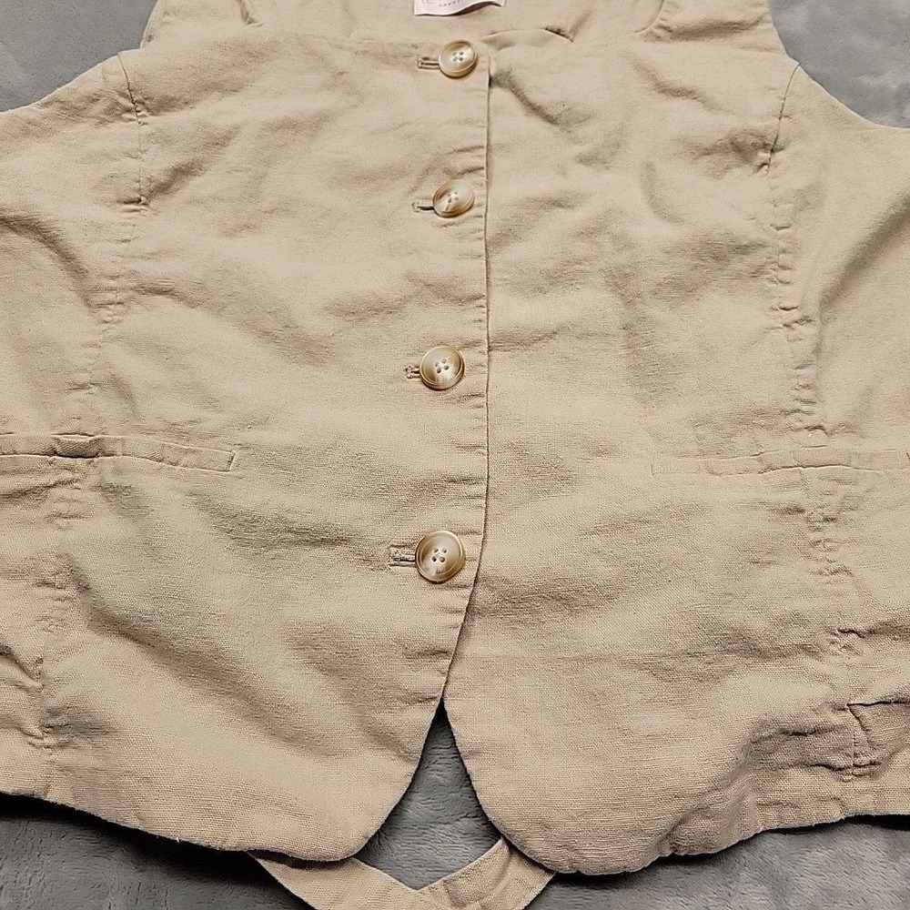 LC Lauren Conrad Shirt Womens L Tan Button Down Linen Blend Tie Back Sleeveless - Picture 2 of 9